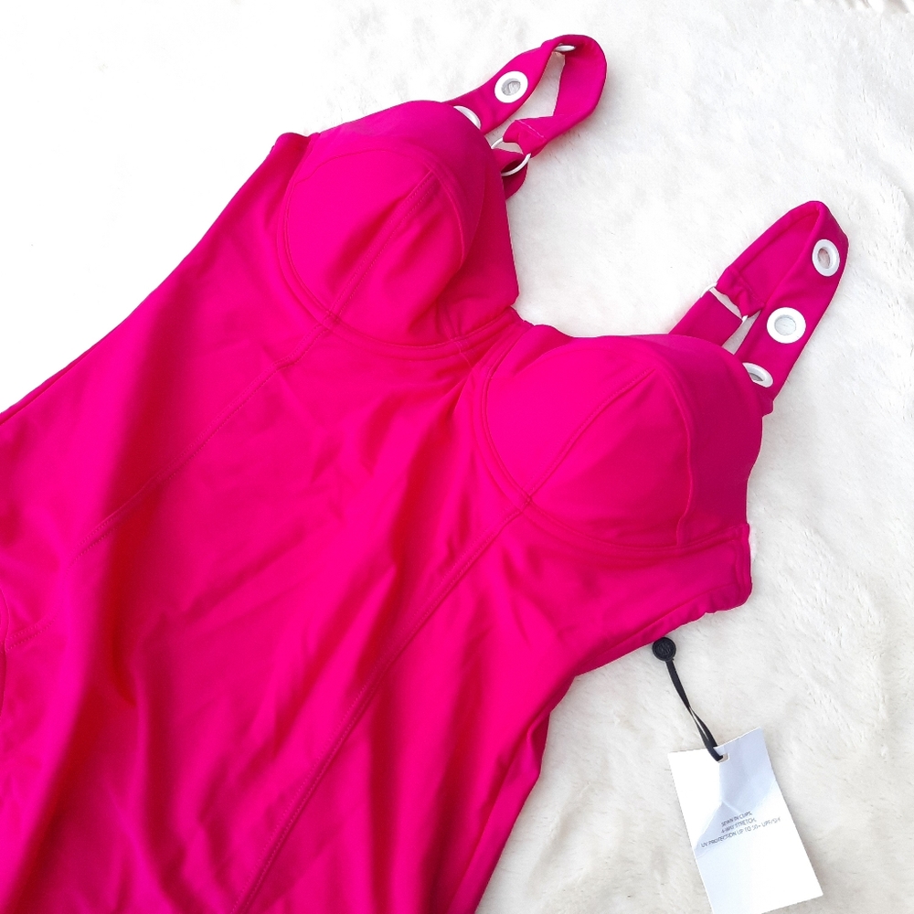 DKNY Corset Top One Piece Swimsuit 10 Pink  NEW Underwire Bra Summer